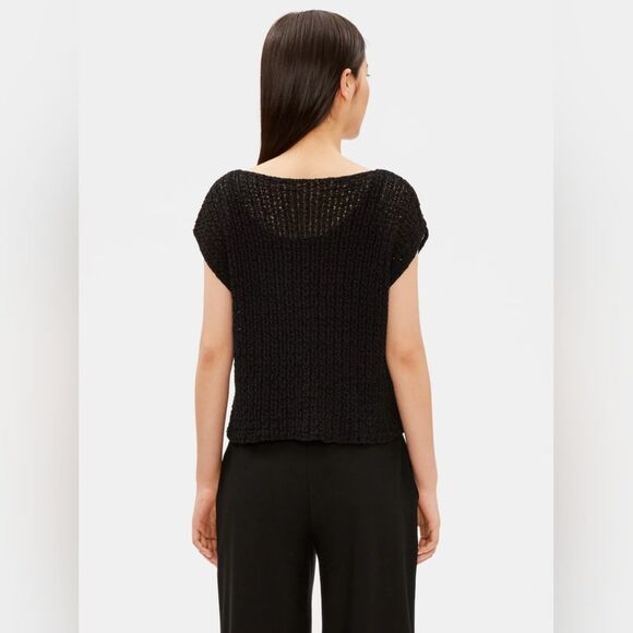 Eileen Fisher Black Organic Cotton Bateau Neck Oversized Knit Vest S - Picture 4 of 17